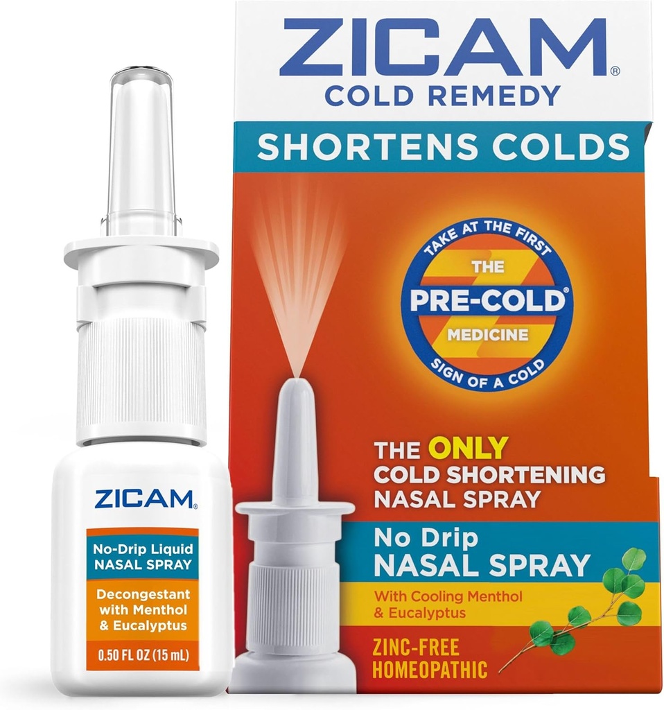 Zicam Cold Remedy No-Drip Nasal Spray with Cooling Menthol & Eucalyptus, Homeopathic, Zinc-Free, Pre-Cold Medicine, Shortens Cold Duration, 0.5 Ounce 2