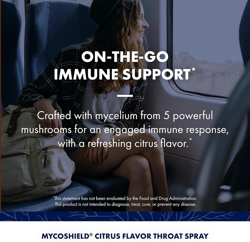 Host Defense MycoShield Throat Spray - Immune Health Support - Dietary Mushroom Supplement with Chaga, Reishi, Turkey Tail & More - On-The-Go Immune Support - Citrus Flavor, 1 fl oz (71 Servings)* 6