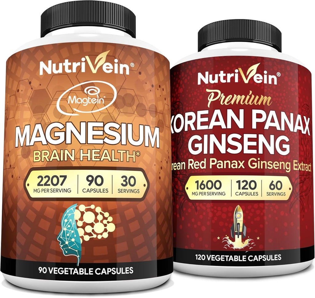 Nutrivein Premium Magnesium L-Threonate & Panax Ginseng Supplement Bundle: High-Absorption Magnesium Threonate and Red Ginseng Supplement Pair for Brain, Mood, & Vitality 2