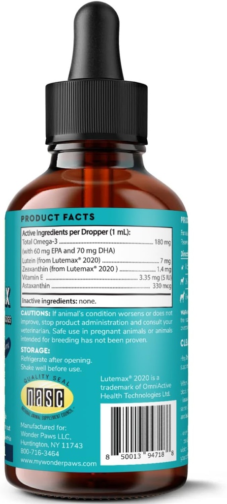 Premium Eye Supplement For Dogs – Tear Stain Supplement For Dogs, Eyes, Vision & Macular Health - Eye Support for Dogs with Lutein, Zeaxanthin, Astaxanthin & Omegas - All Ages, Sizes & Breeds – 2oz 3