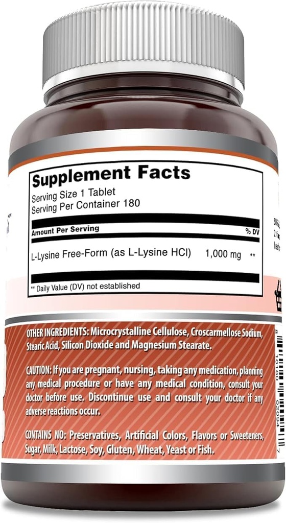 Amazing Formulas L-Lysine Amino Supplement | 1000 Mg Per Serving | 180 Tablets | Non-GMO | Gluten-Free | Made in USA 3