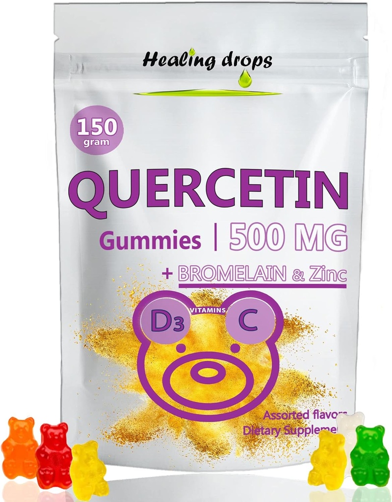 Quercetin with Bromelain Gummies - Vitamin C + Zinc + Vitamin D3 - Quercetin 500mg Gummies for Kids and Adults (1) 2