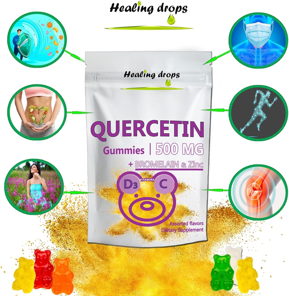 Quercetin with Bromelain Gummies - Vitamin C + Zinc + Vitamin D3 - Quercetin 500mg Gummies for Kids and Adults (1) 3