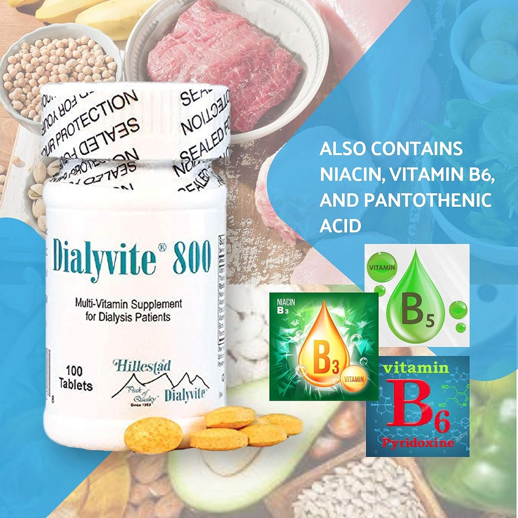Hillestad Labs Dialyvite 800 Multi-Vitamin Supplement for Dialysis Patients, 100 Tablets, Yellow, Original 4