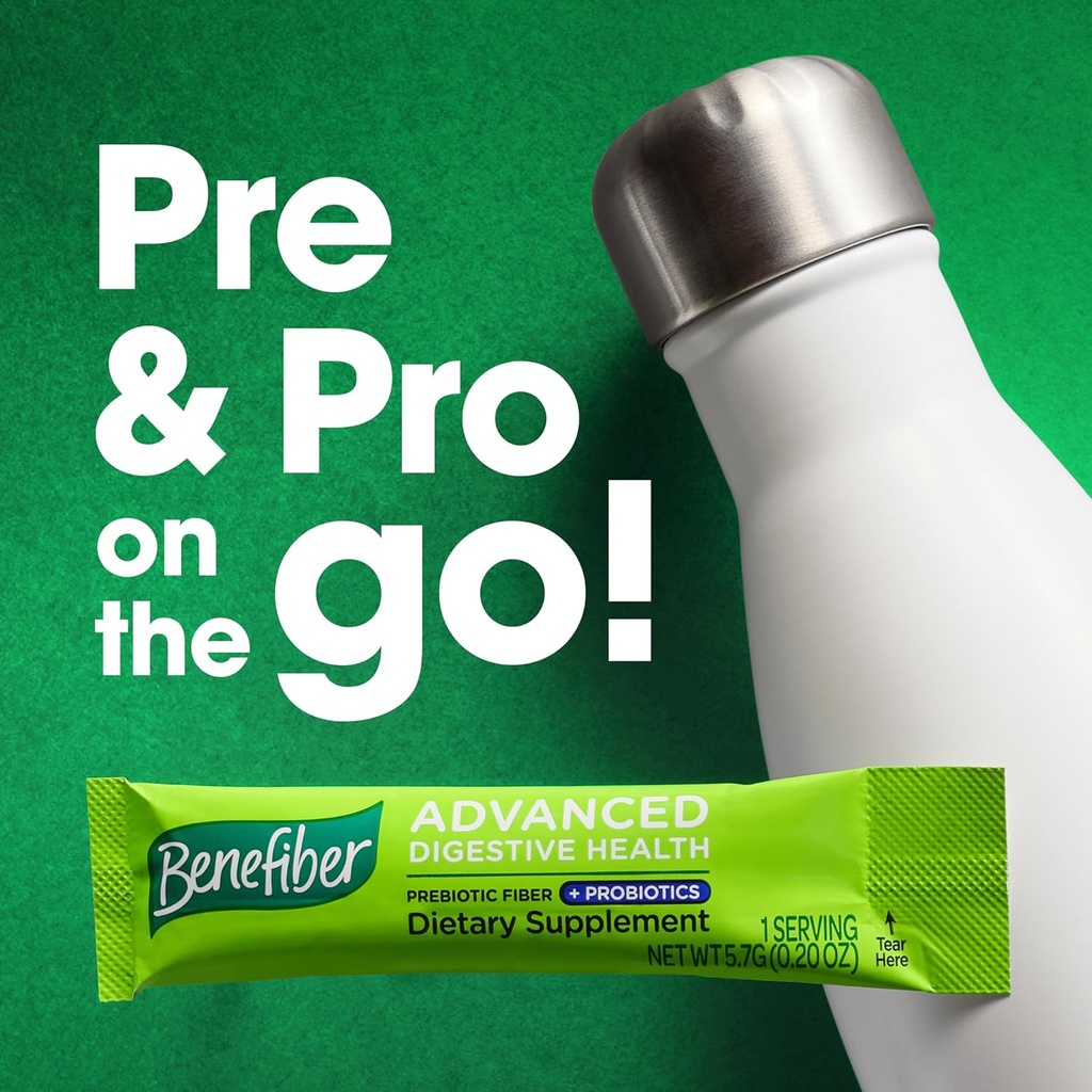 Benefiber Advanced Digestive Health Prebiotic Fiber Supplement Powder with Probiotics for Digestive Health, Low FODMAP – 15 Sticks (3.0 Ounces) 3