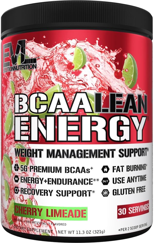 EVL BCAA Lean Energy Powder - Pre Workout Green Tea Fat Burner Support with BCAAs Amino Acids and Clean Energizers - BCAA Powder Post Workout Recovery Drink for Lean Muscle Recovery - Fruit Punch 6