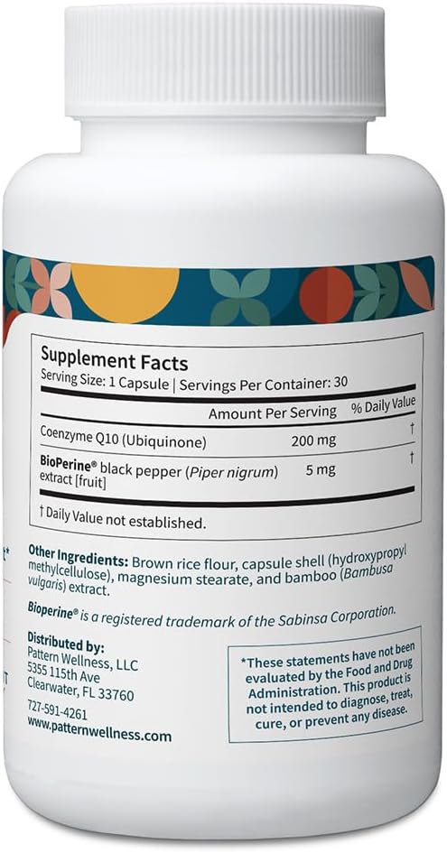 Pattern Wellness CoQ10 – 200mg Ubiquinone with BioPerine® Black Pepper Extract – Cellular Energy & Vitality Support – Non-GMO – 30 Vegan Capsules* 4