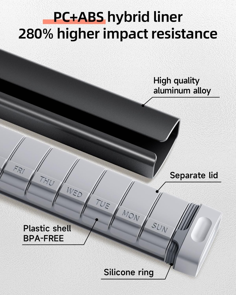 Travel Pill Organizer Weekly, 1 Time a Day ，Upgrade Premium Aluminum Alloy Daily Pill Box 7 Day, Portable Metal Pill Case, Cute Pill Holder to Hold Vitamins, Medicines, Pills, Supplements (Black) 6