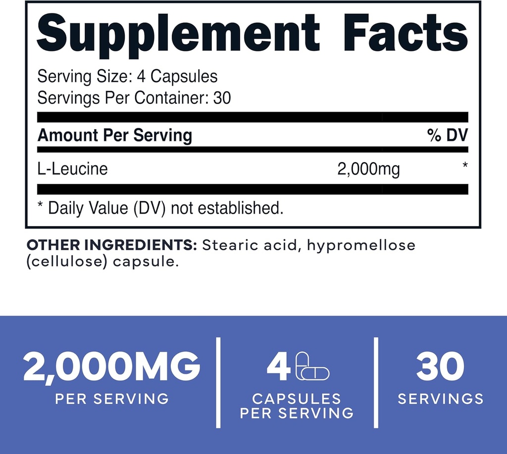 Type Zero L-Leucine Capsules (2000mg per Serving) 120 Capsules - 30 Servings 3