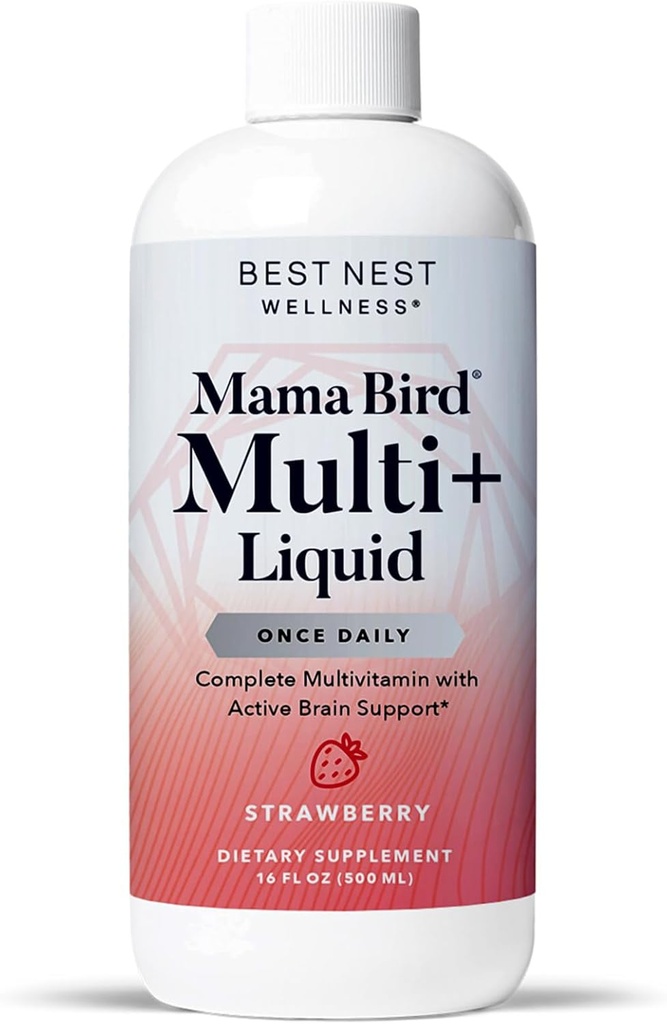 Best Nest Wellness Mama Bird Liquid Multi Plus - Liquid Multivitamin for Brain & Energy Support Methylated Vitamins - Gentle Digestive Health Formula - Strawberry, 16 fl oz (60 Servings) 2