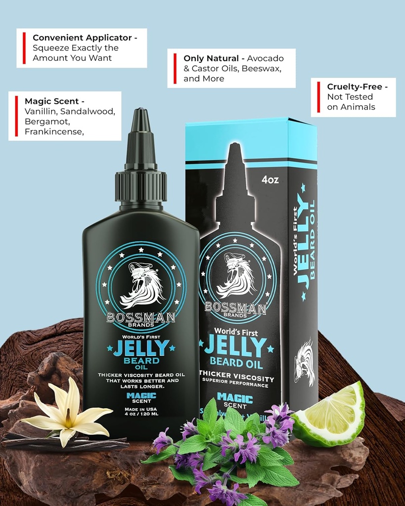 Bossman Jelly Beard Oil for Men (4 oz, Magic Scent) – Softens, Moisturizes & Conditions with Natural Ingredients 4