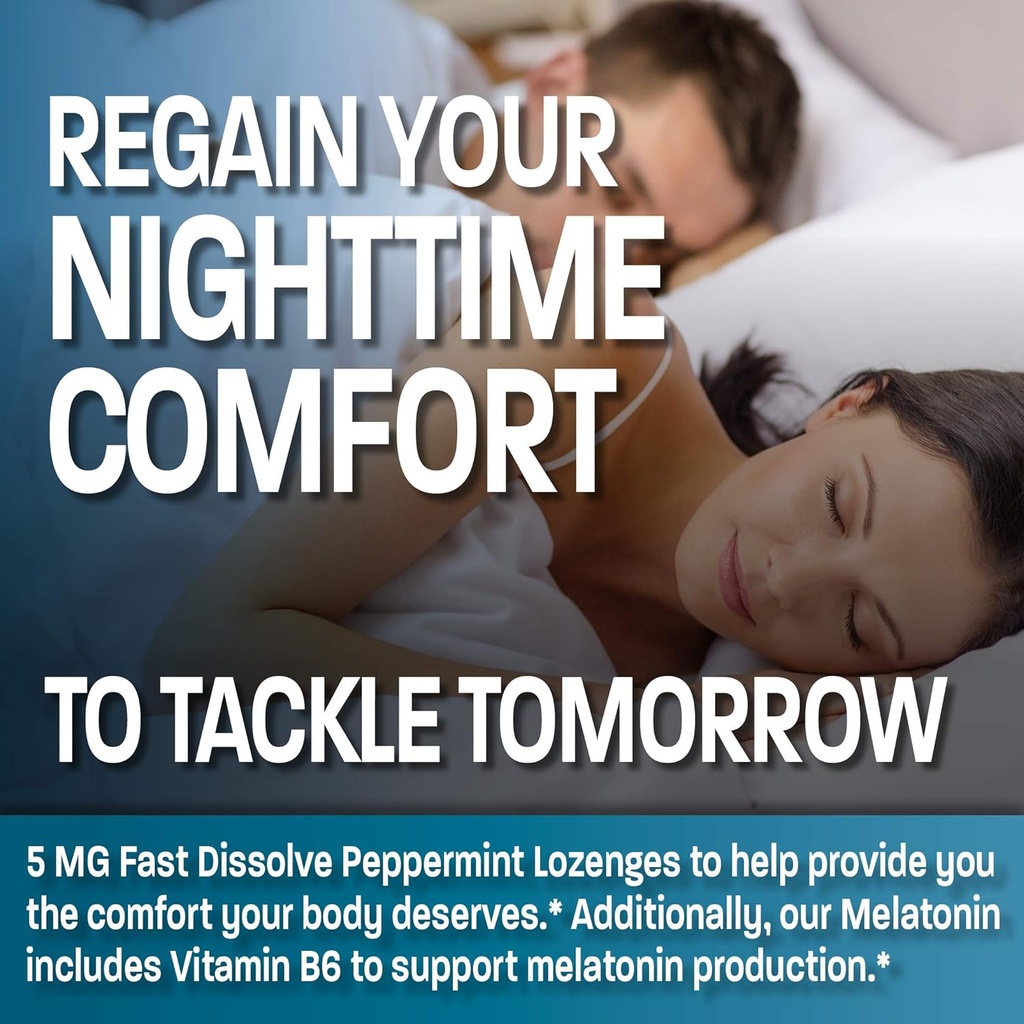 Bronson Melatonin 5mg Fast Dissolve Peppermint Tablets with Vitamin B6 - Promotes Relaxation, 360 Vegetarian Chewable Lozenges 5
