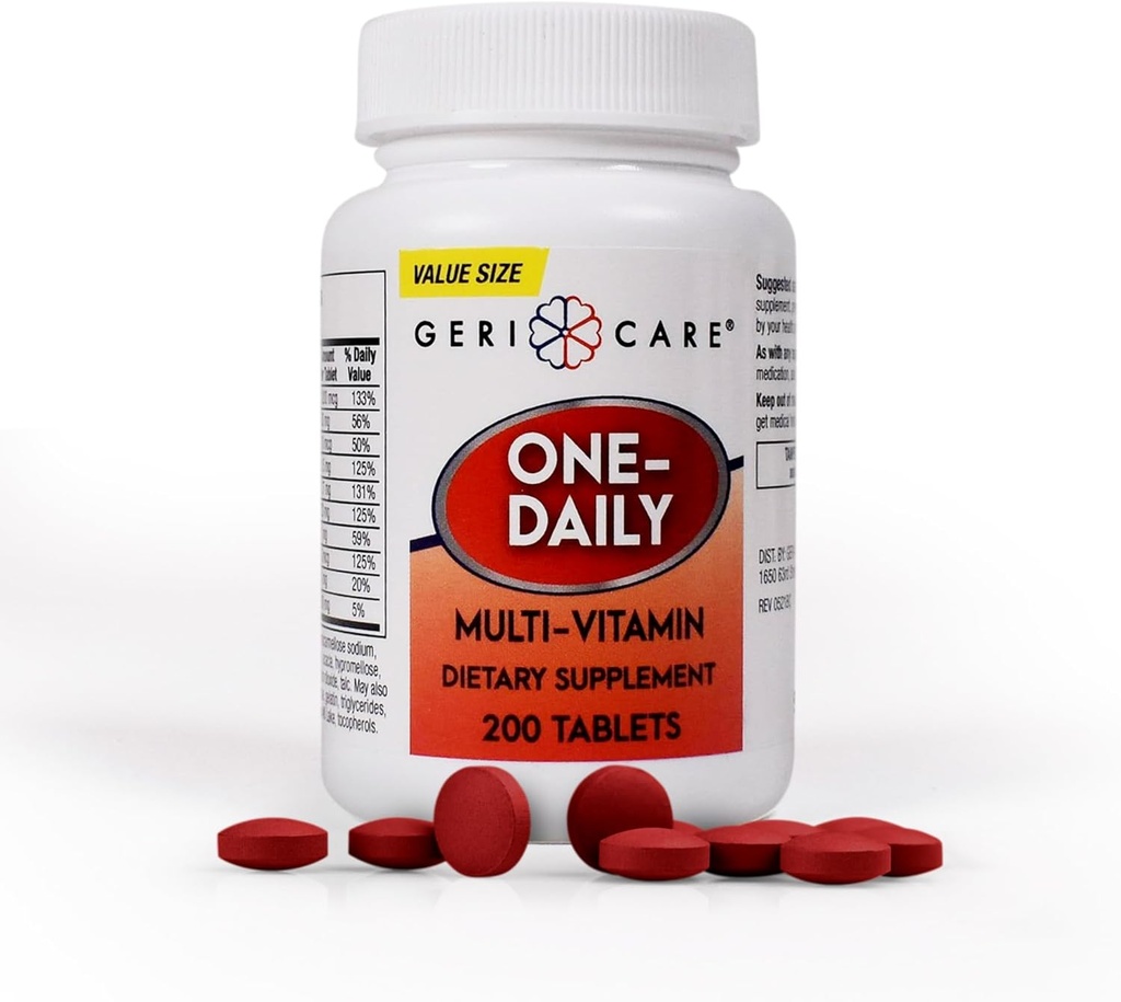 One-Daily Multi-Vitamin Tablet, 200 Count by GeriCare| Adult Multivitamin Supplement for Men & Women | Easy-to-Take Dietary Supplement with Vitamins A, C, D3, B, Calcium| Vitamin & Mineral Complex 2