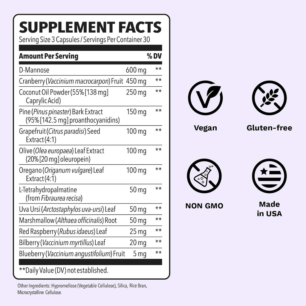 Urinari-X Extra Strength with Enhanced Comfort - Urinary Tract Support - Fast UTI Relief - Vitamin Supplement for Bladder Function - D-Mannose, Cranberry, Pinebark, Uva Ursi & Grapefruit - 90 Capsules 5
