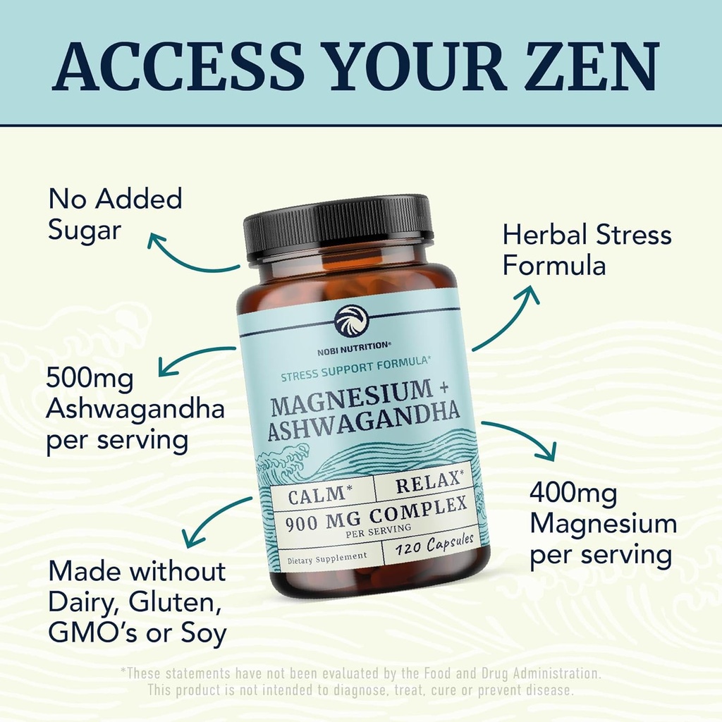 Magnesium Ashwagandha | Calming Magnesium Supplement for Adults | Relax, Rest, Calm Mood & Sleep Support | Mag Citrate & Oxide 400 mg + Ashwagandha 500 mg | Muscle Health & Stress Relief | 120 Ct 5