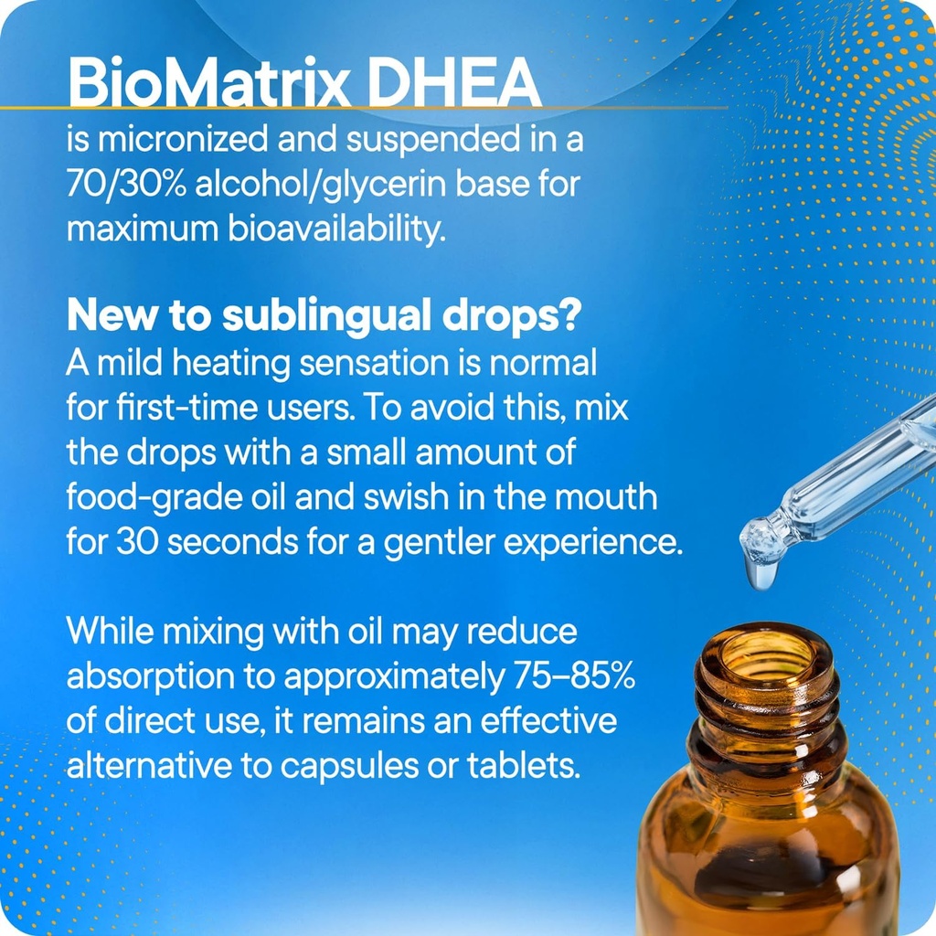 BioMatrix DHEA Liquid Hormone Supplement for Adrenal, Brain, Heart, Bone | Micronized and Liquified for Maximum Absorption, Precision Dosing, Efficacy DHEA (30 ML, 1200mg Total) 4