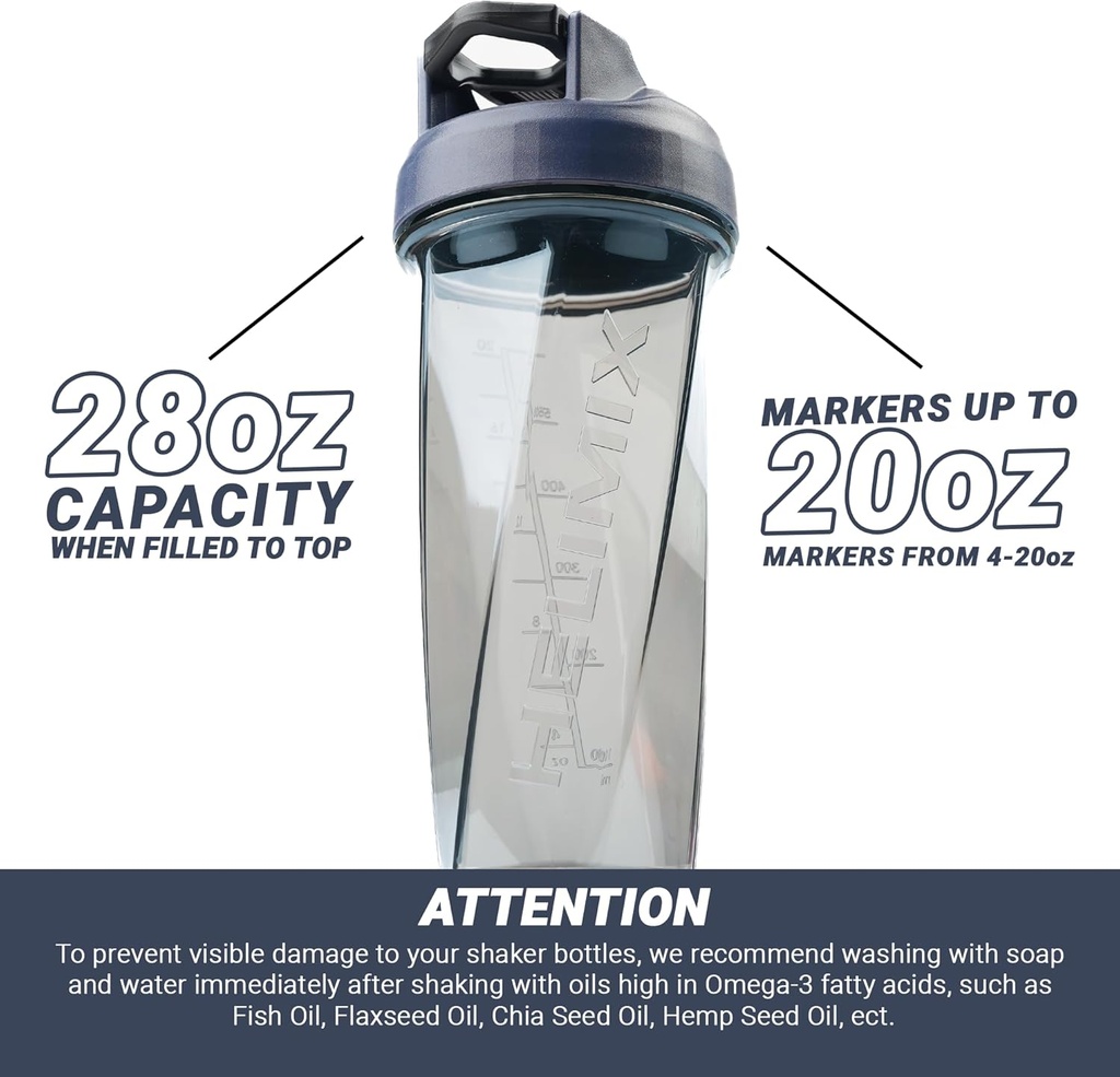 HELIMIX 2.0 Vortex Blender Shaker Bottle Holds upto 28oz | No Blending Ball or Whisk | USA Made | Portable Pre Workout Whey Protein Drink Shaker Cup | Mixes Cocktails Smoothies Shakes | Top Rack Safe 6