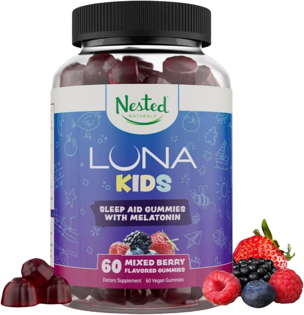 Nested Naturals Luna Kids Sleep Gummies - Non-Habit Forming Kids Melatonin Gummy with Valerian Root, Chamomile, and Lemon Balm - Children's Melatonin Sleep Aid - Mixed Berry, 60 Vegan Gummies 2
