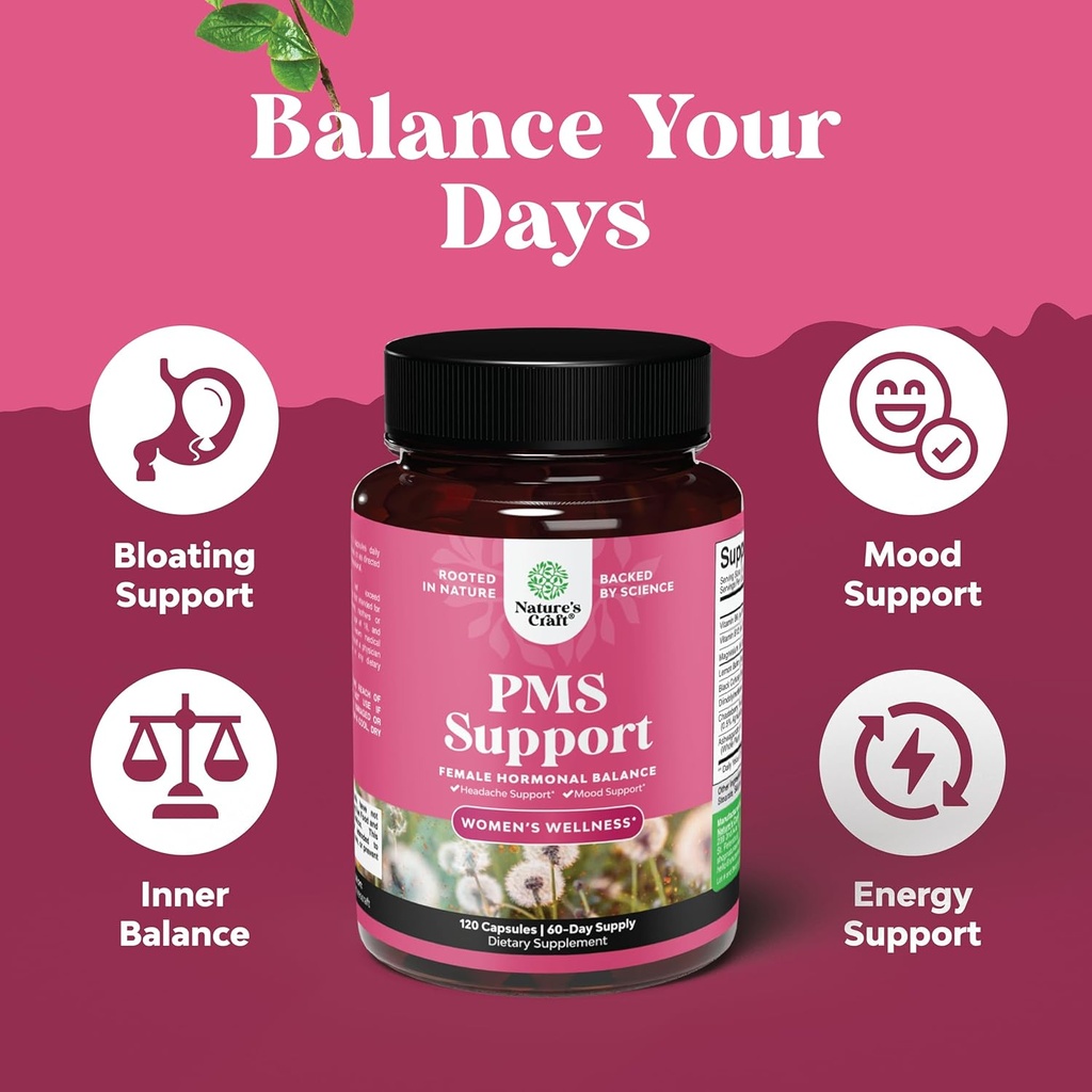 Bundle of Advanced PMS Support Supplement for Low Energy Mood Support Period Cramps and Bloating Relief for Women and Extra Strength Saw Palmetto for Women - DHT Blocker Thickening Hair Vitamin 5