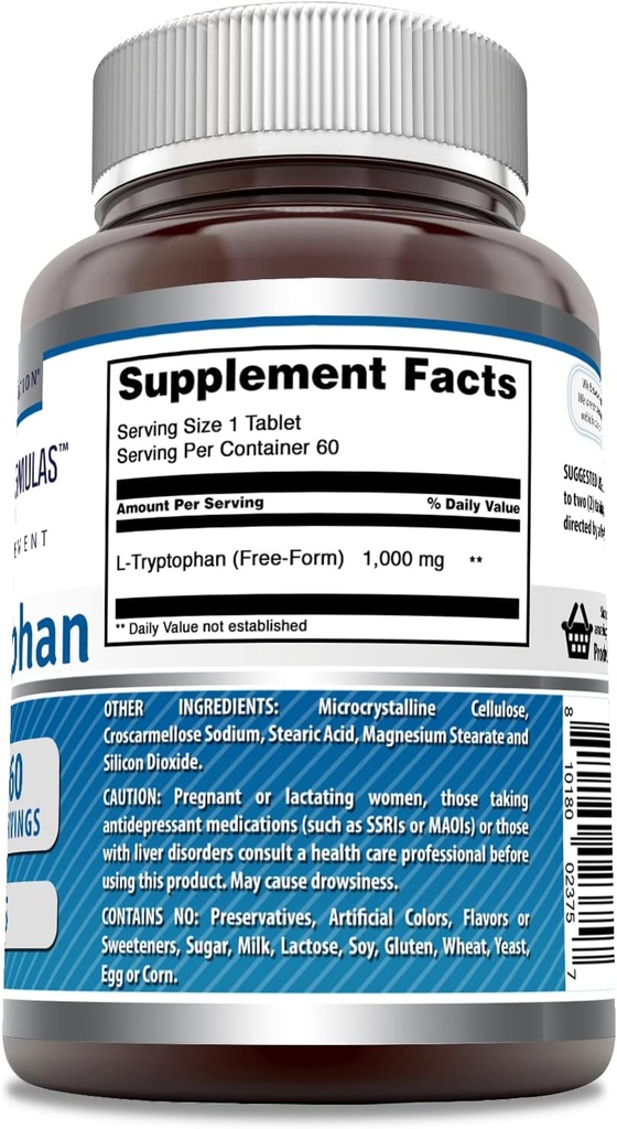 Amazing Formulas L-Tryptophan 1000mg Tablets Supplement | Non-GMO | Gluten Free | Made in USA (60 Count | 3 Pack) 4