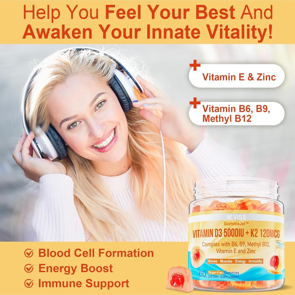 NEVISS Vitamin D3 5000IU + K2 (MK-7) 120mcg + Calcium Supplement 600mg, Algae Calcium Magnesium 2:1 5