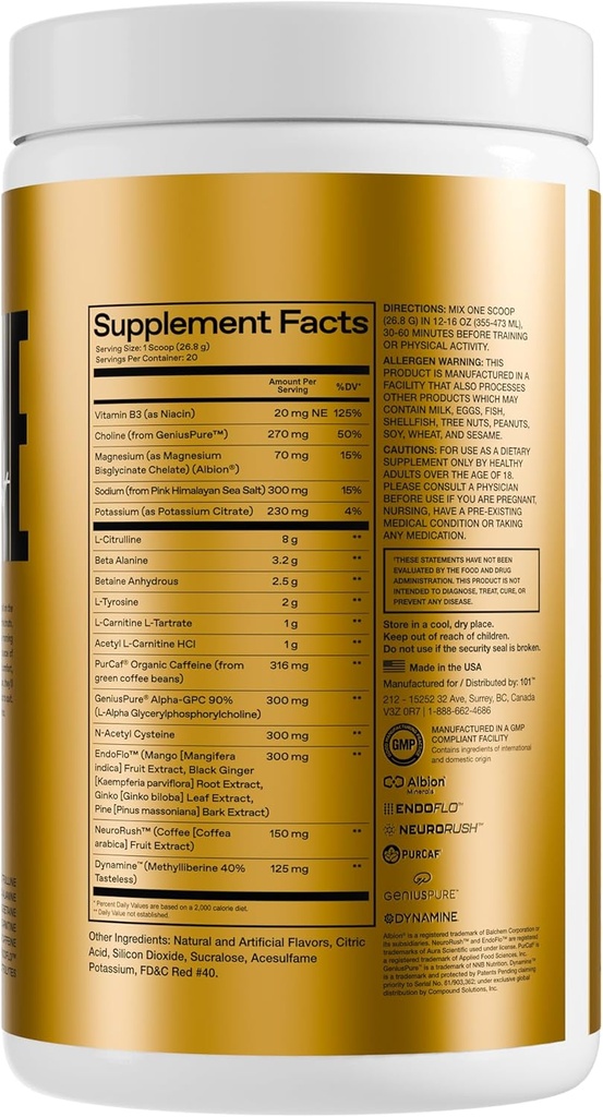 ONE of ONE Loaded Pre-Workout – High-Stim Energy, Focus & Endurance with EndoFlo™, Genius Pure™ Alpha GPC, NeuroRush™, Dynamine®, No Crash, Gluten Free – Pink Burst 4