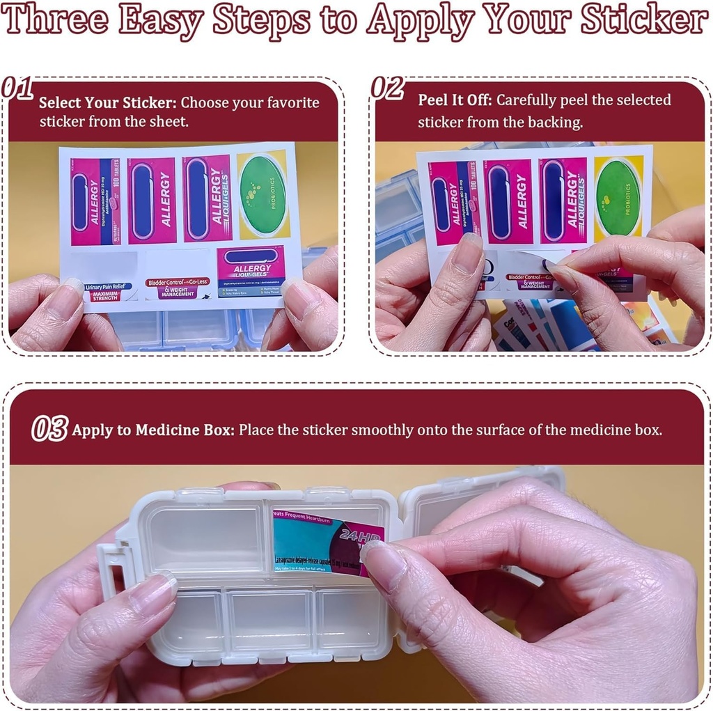 Pocket Pharmacy with Medicine Labels 146 Labels Travel Daily Pill Container Mini Medication Organizer Storage Pill Organizer Travel Essentials Pill Case 7 Day Pill Organizer (Purple, 1 Pack) 3