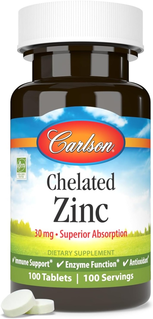 Carlson - Chelated Zinc, 30 mg - Superior Absorption, Immune Support & Enzyme Function, Antioxidant, 100 tablets 6