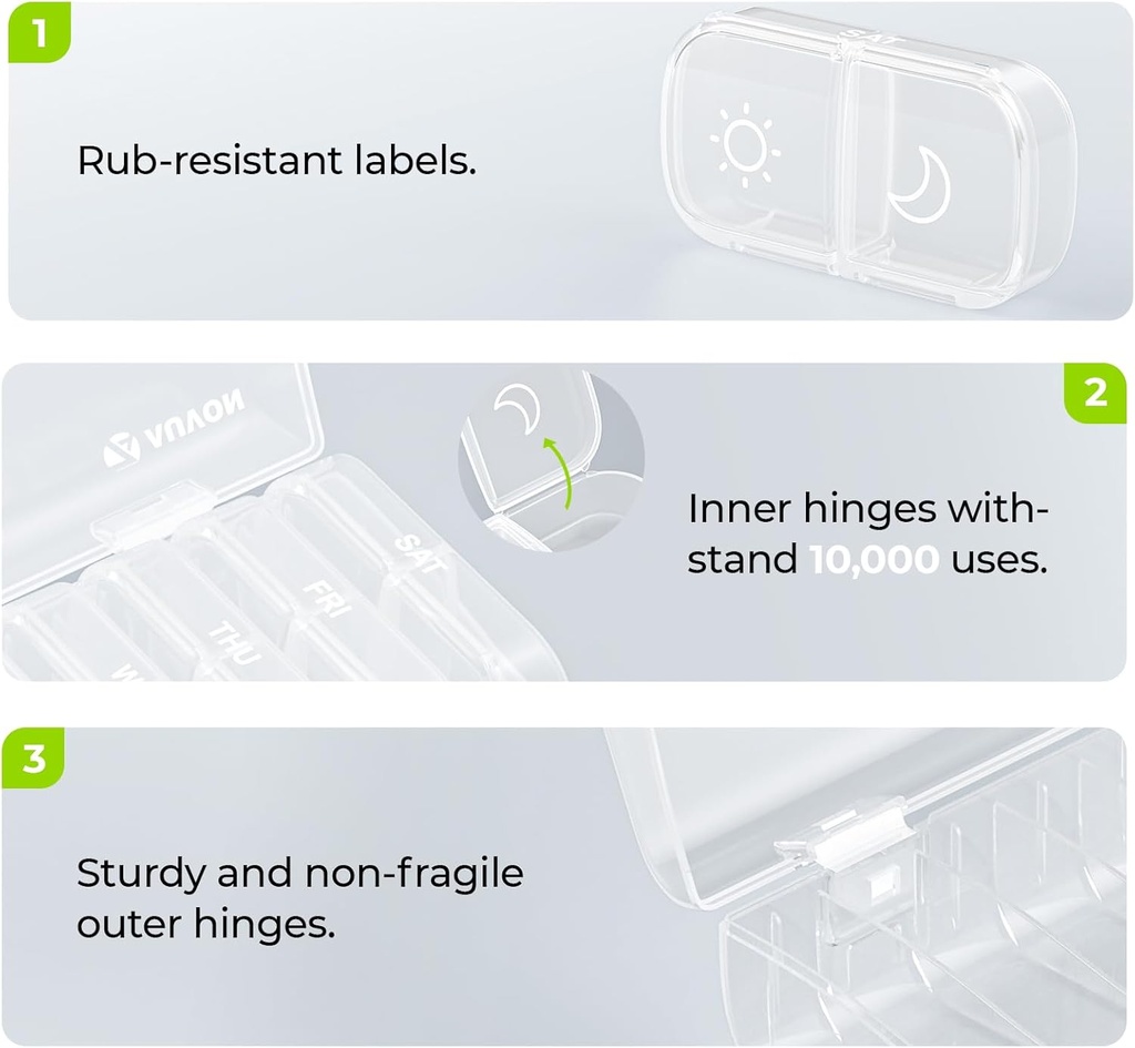 AUVON XL Weekly Pill Organizer 2 Times a Day, Pill Box 7 Day with One-Side Large Openings for Easy to Use, White AM PM Pill Case for Medication, Vitamins, Fish Oils, Supplements 4