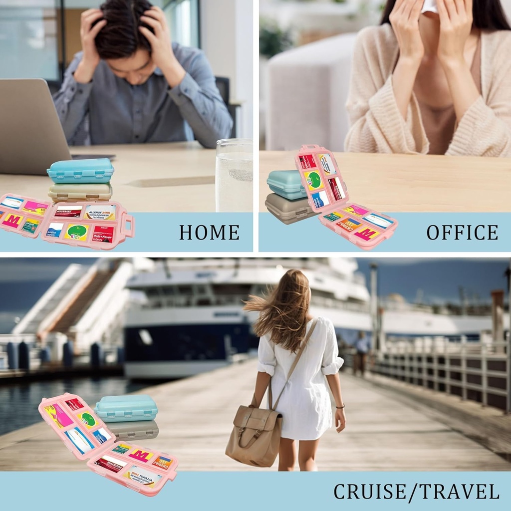 Pocket Pharmacy with Medicine Labels 146 Labels Travel Daily Pill Container Mini Medication Organizer Storage Pill Organizer Travel Essentials Pill Case 7 Day Pill Organizer (Purple, 1 Pack) 6