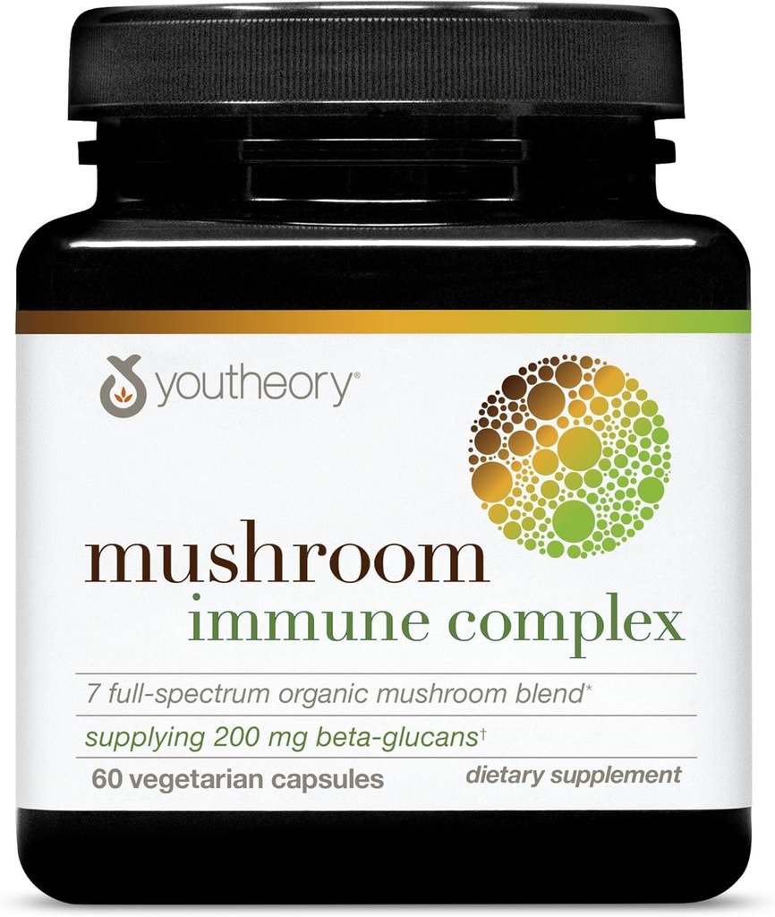 Youtheory Mushroom Immune Complex - Vegan Immune Support Supplement* - Organic Mushroom Blend with Chaga, Cordyceps, Lion's Mane, Maitake & More - 60 Vegetarian Capsules 2
