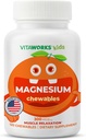 Kids Magnesium Chewable | Great Tasting | 300mg Magnesium Supplement | Vegan, Non GMO and Gluten Free Magnesium Oxide Supplement | for Muscle Function | 120 Chewables | Vitaworks 2