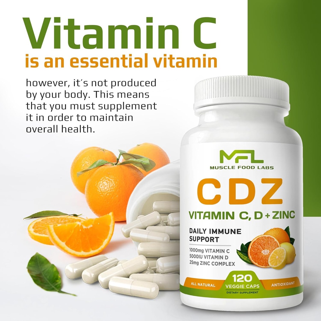 2 Pack, C D Z | Vitamin C, 1000mg | Vitamin D3, 125mcg | Zinc, 25mg | Non-GMO & Gluten Free | 240 Servings 5