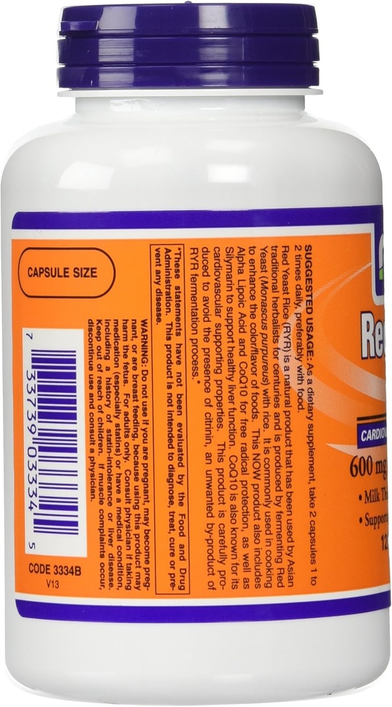 NOW Foods 600mg Red Yeast Rice & 30mg Coq10, 120 caps (pack of 2) 4