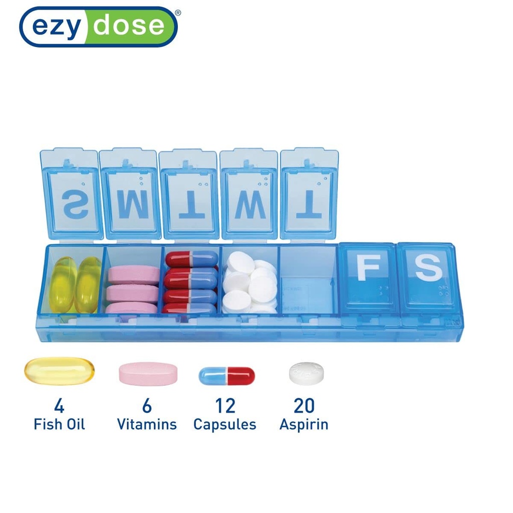 EZY DOSE Weekly (7-Day) Daily Pill Container, Medicine Planner, Vitamin Organizer, Large Locking Compartments Secure Prescription Medication and Prevent Accidental Spilling, Color May Vary, BPA Free 4
