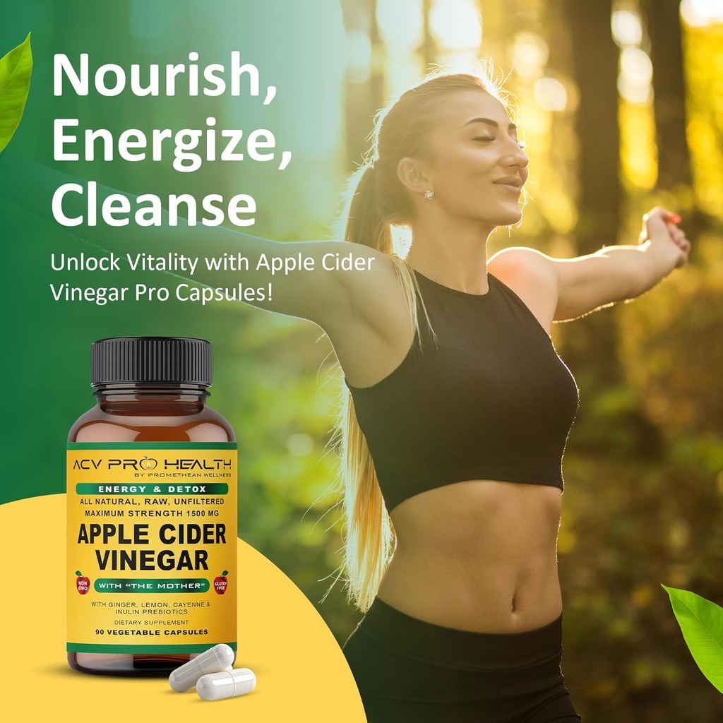 ACV Pro Apple Cider Vinegar Capsules Certified Organic with Mother ACV Pills Detox Cleanse Acid Reflux Relief Support Supplement Ginger Root Cayenne Pepper Powder 3
