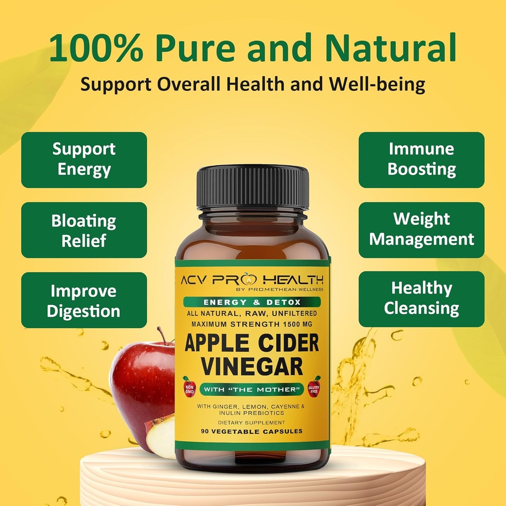 ACV Pro Apple Cider Vinegar Capsules Certified Organic with Mother ACV Pills Detox Cleanse Acid Reflux Relief Support Supplement Ginger Root Cayenne Pepper Powder 4