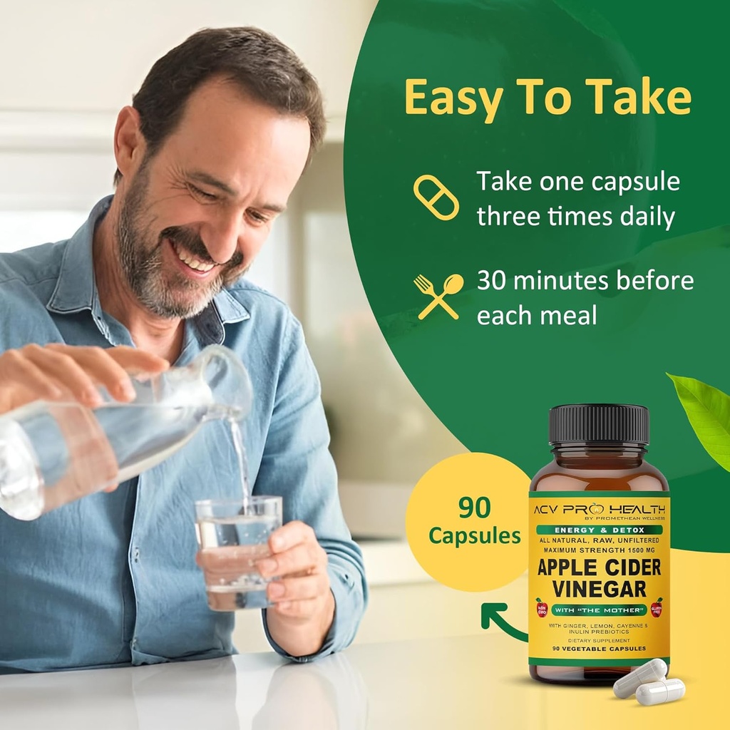 ACV Pro Apple Cider Vinegar Capsules Certified Organic with Mother ACV Pills Detox Cleanse Acid Reflux Relief Support Supplement Ginger Root Cayenne Pepper Powder 6