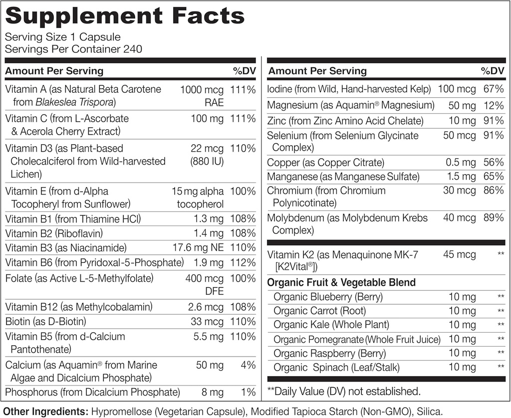 NATURELO Mens Multivitamins - One Daily Multivitamin for Men with Vitamins, Minerals & Organic Whole Foods, Boost Energy & Health, Non-GMO, 240 Vegetarian Capsules 4