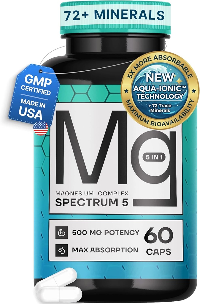 Spectrum 5 Magnesium | 5-in-1 Complex + 72 Trace Minerals for Enhanced Absorption | Irish Sea Sourced | 500mg per Serving | Made in USA, Third Party Tested, GMP Certified 2