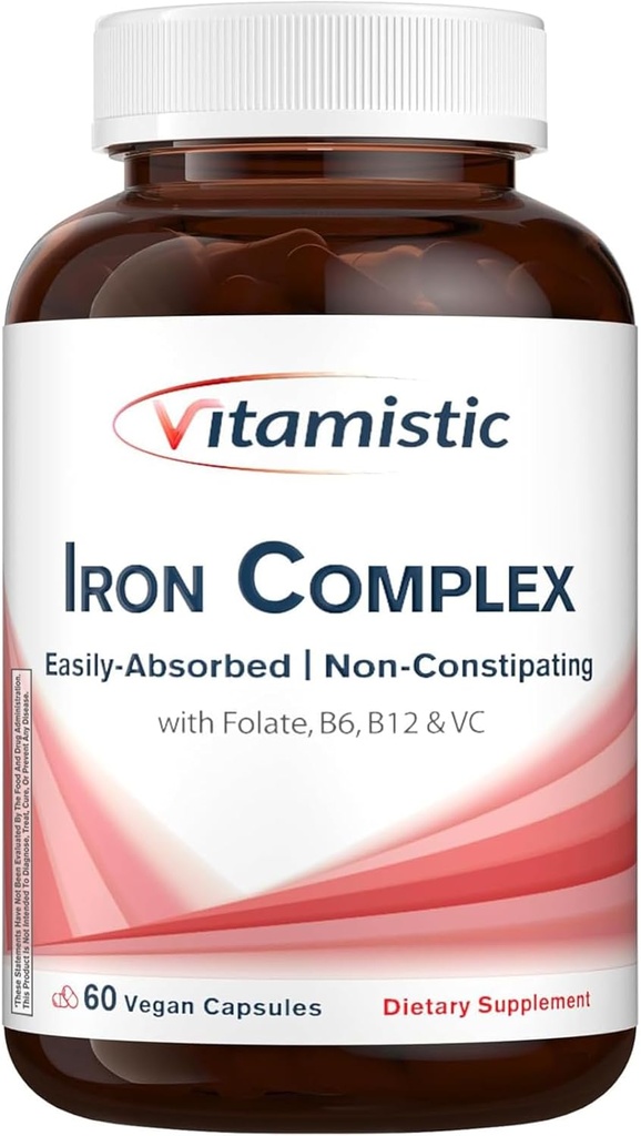 Iron Supplement for Women, 36 mg Elemental Iron, Non-GMO & Non-Constipating, Ferrous Bisglycinate, Plus B & C Vitamins, Blood-Building & Energy Support, 60 Vegan Caps 2
