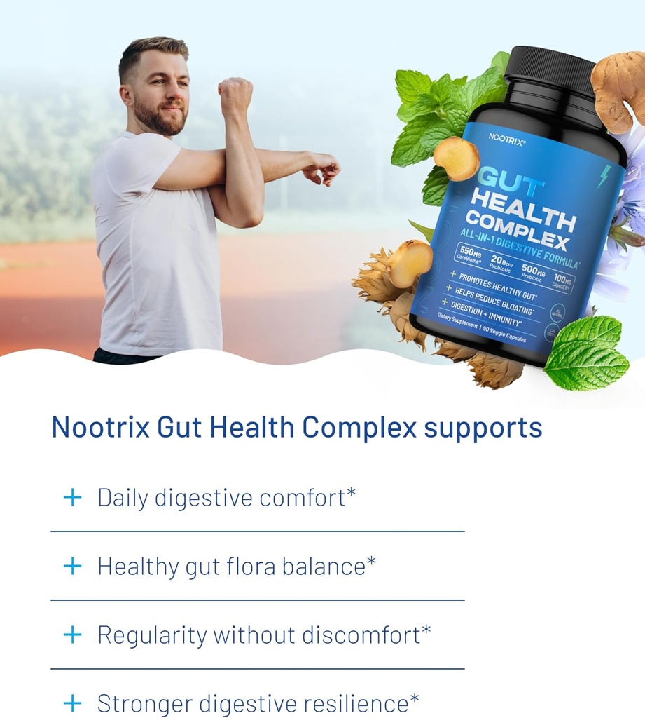 Nootrix Gut Protect and Restore Supplement | Probiotics for Gut Health, Colon Cleanse & Bloating Relief | Promotes Healthy Digestion | Digestive Enzymes, Postbiotics & Prebiotics | 90 Capsules 4