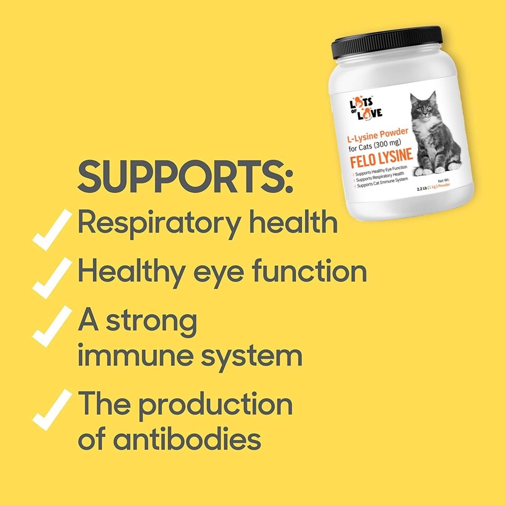 FELO LYSINE - L-Lysine Powder for Cats 300 mg (Thomas Pet Earlier), 1 Kg or 2.2 lb 6