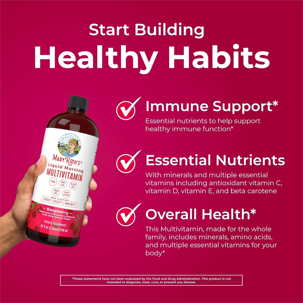 MaryRuth's Liquid Morning Multivitamin Raspberry (32oz) & Liquid Nighttime Multimineral Coconut (15.22oz) | Sugar-Free, No Melatonin | Vegan, Non-GMO | Supports Sleep, Beauty, and Overall Health 3