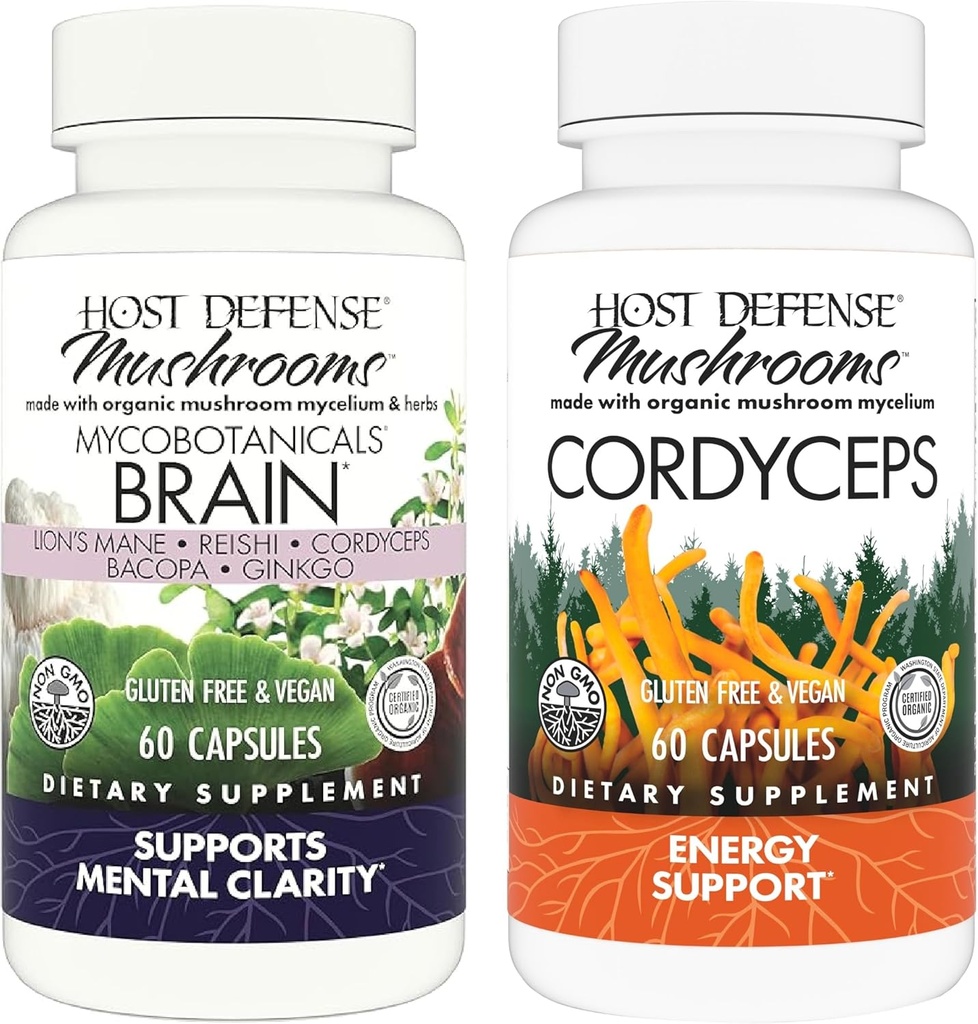 Host Defense Bundle with MycoBotanicals Brain* Capsules, 60 Count & Cordyceps Capsules, 60 Count - Support Memory & Focus - Support Immune Health & Energy* 2