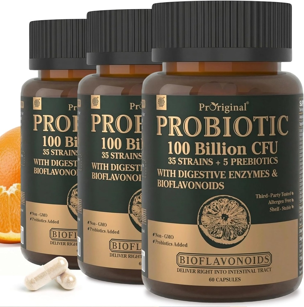 Organic Probiotics for Women & Men, 100 Billion CFU Probiotic for Digestive, Gut & Immune Health - with Prebiotics, Bioflavonoids & Digestive Enzyme, 35 Strains Raw Probiotic Supplement, 180 Caps 2