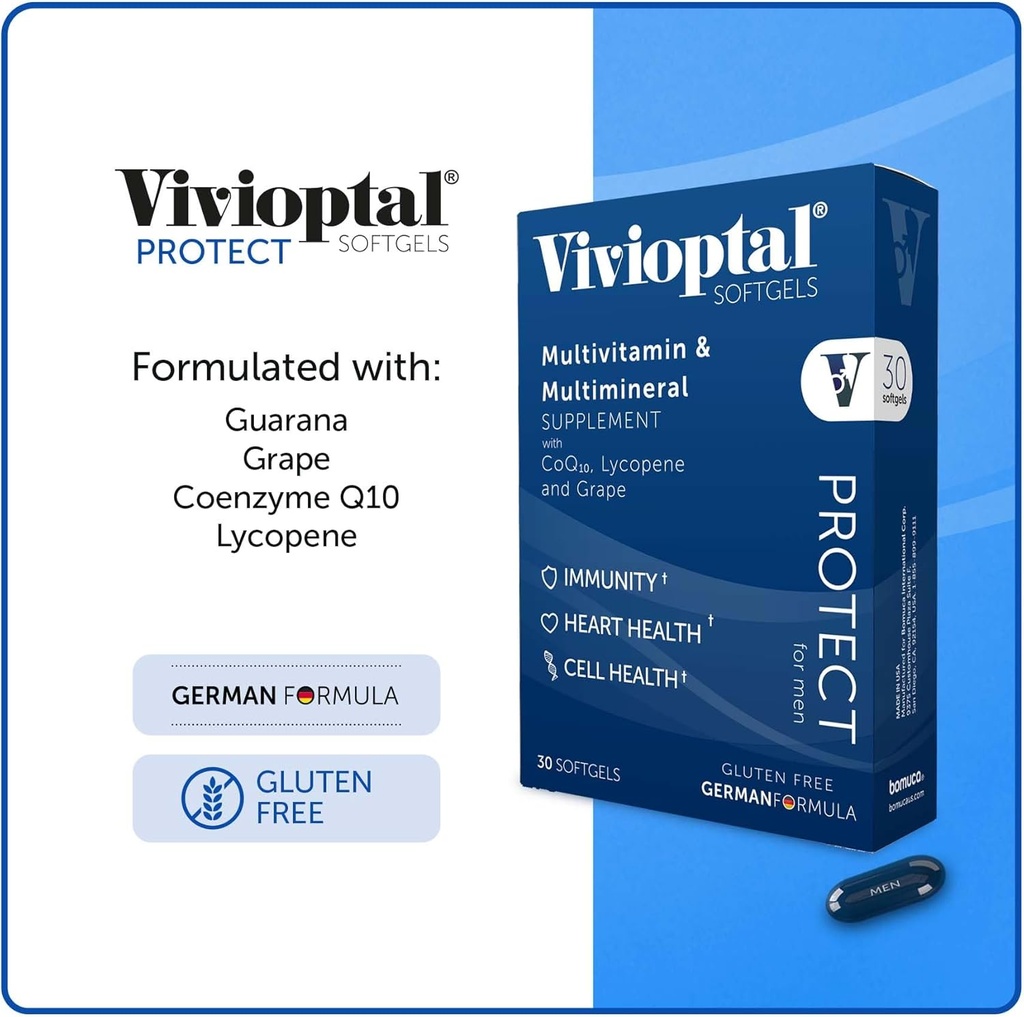 Vivioptal for Men, 30 Capsules, CoQ10, Lycopene & Resveratrol, Multivitamin & Multimineral, Gluten Free, German Formula 6