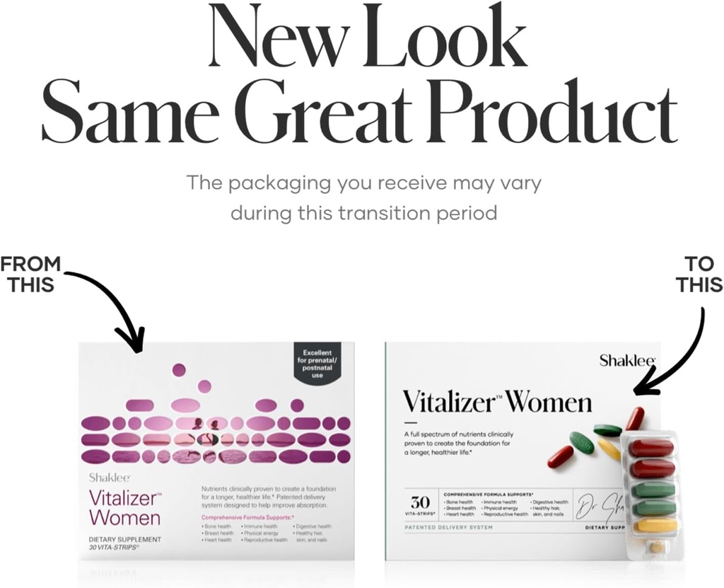 Shaklee -Vitalizer Women - Advanced Nutrition - Prenatal/Postnatal Multivitamin with Omega-3, Probiotics, and More - Supports Heart, Joint, Immune, Bone, Digestive, and Energy - 30 Vita-Strips® 3