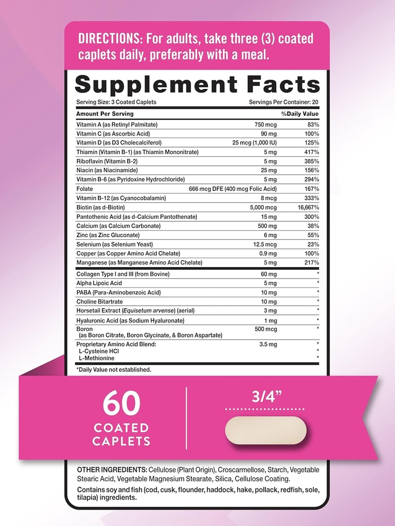 Nature's Truth Hair Skin and Nails | 60 Caplets | Plus 5,000 mcg Biotin | Non-GMO & Gluten Free Supplement 3