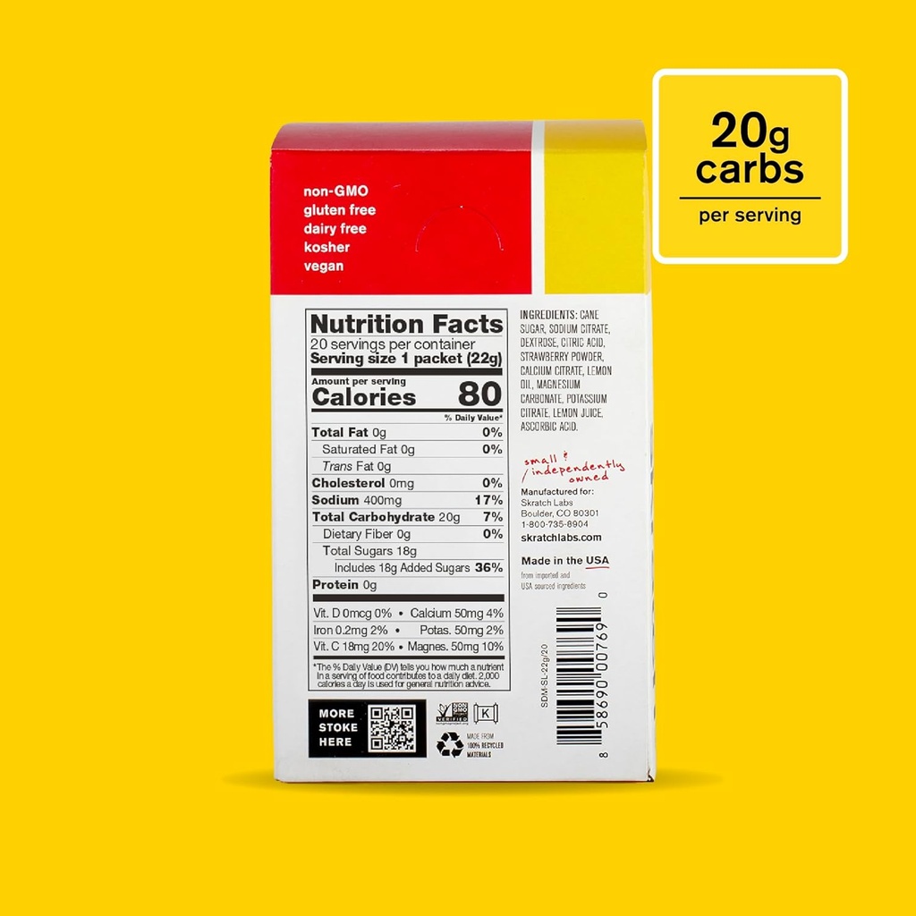Skratch Labs Hydration Packets Hydration Drink Mix, Strawberry Lemonade (20ct) - Electrolyte Powder Developed for Athletes and Sports Performance, Gluten Free, Vegan, Kosher 4